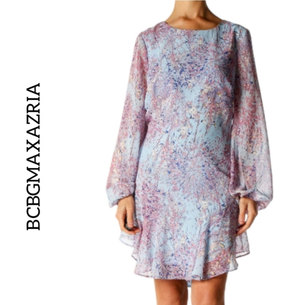 BCBGMaxAzria Purple Bishop Sleeve Cocktail Dress